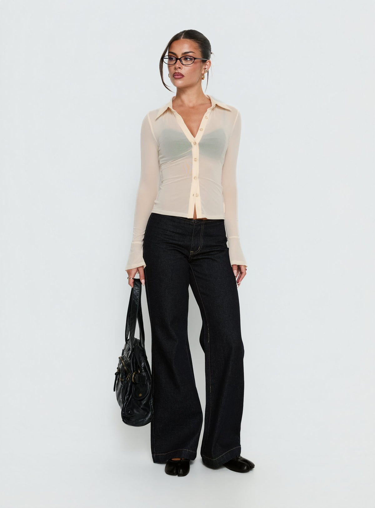 Two Of Us Sheer Long Sleeve Top Cream