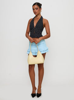 front view of model wearing Princess Polly Pleasing Top Polka Dot Sleeveless Plunger 