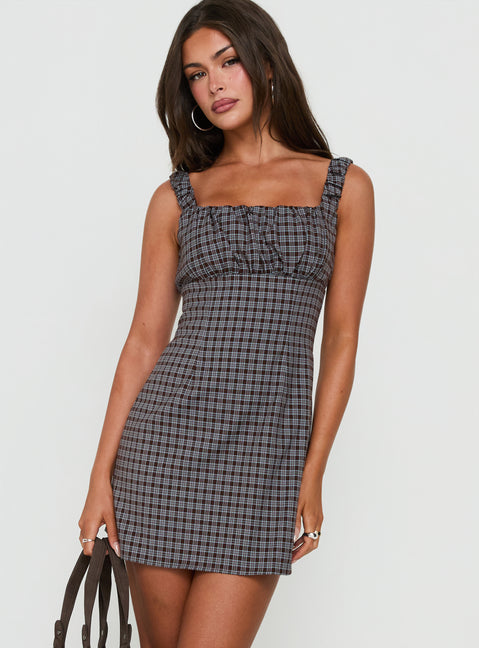 Donnamarie Mini Dress Brown Check