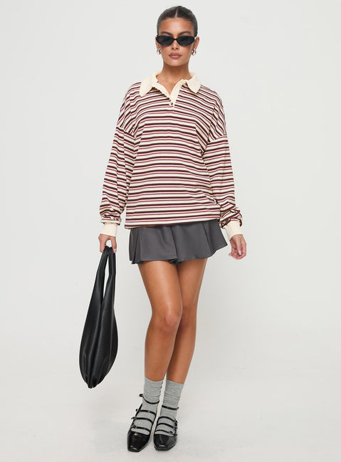 front view of model wearing Princess Polly Rierie Rugby Jersey Porcelain Multi Longline Jumpers Jumpers 