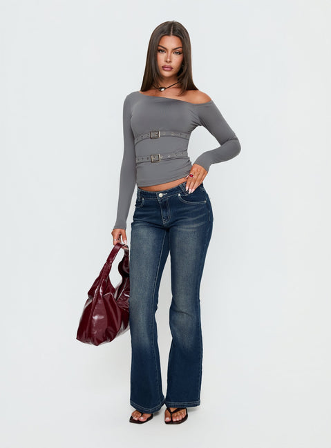 Luisana Buckle Detail One Shoulder Top Dark Grey
