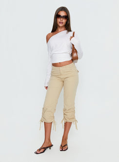 front view of model wearing Princess Polly Hot Rod Capri Pant Beige Mid Rise Pants Pants 