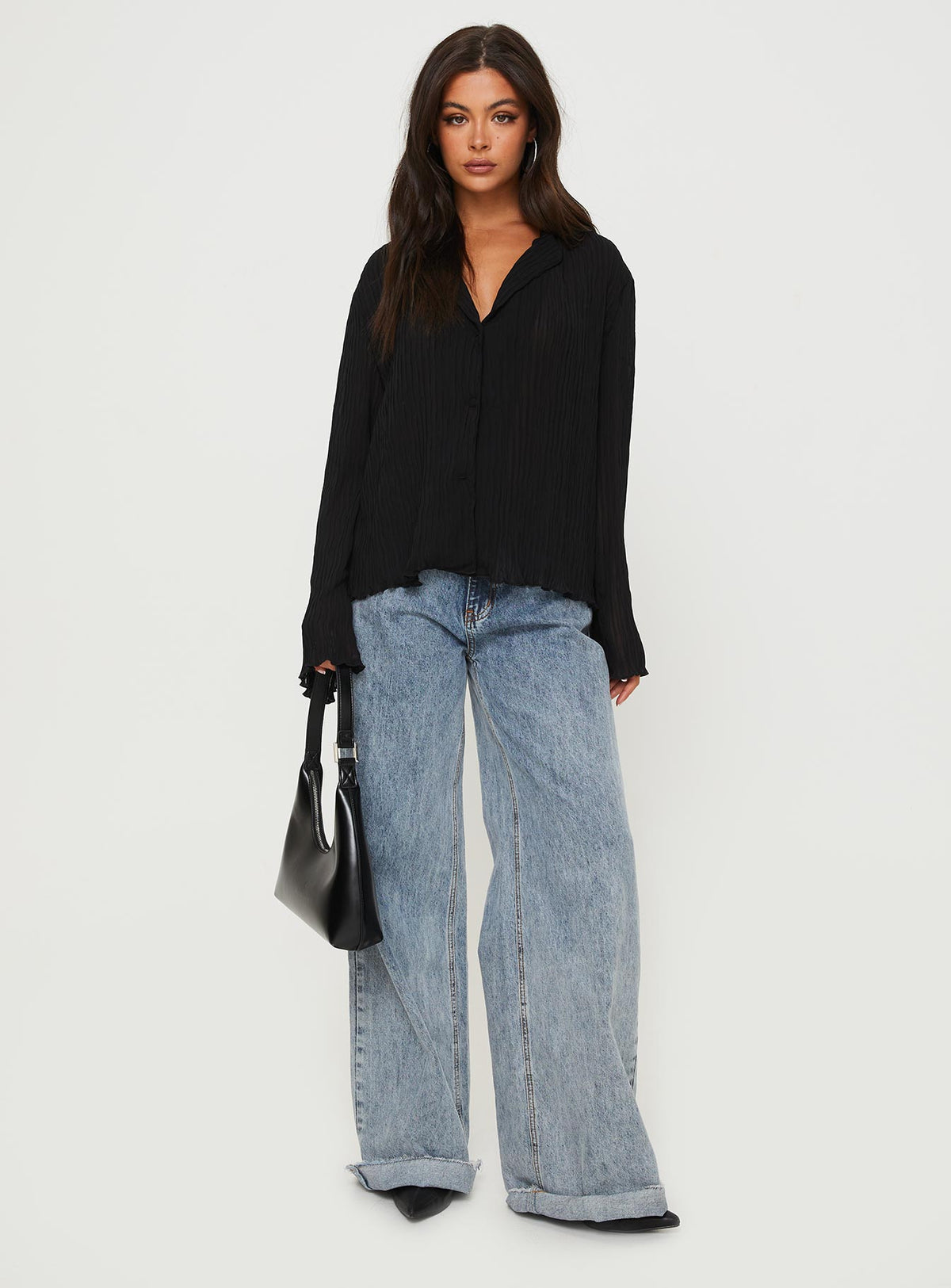 product Princess Polly Full Sleeves Crew Neck  Selma Shirt Black