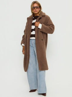 Delora Fluffy Longline Coat Brown