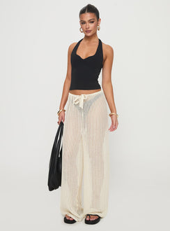 front view of model wearing Princess Polly Darcie Knit Pants Beige High Rise Pants Pants 