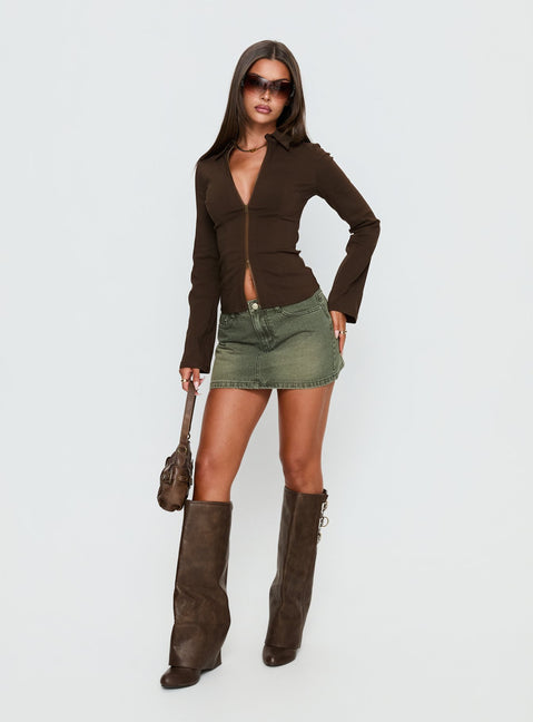   front view of model wearing Princess Polly Laynee Butterfly Mini Skirt Washed Green Mini Skirts Skirts 