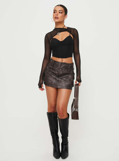 product Domenic Faux Leather Mini Skirt Washed Black Princess Polly  Mini Skirts 