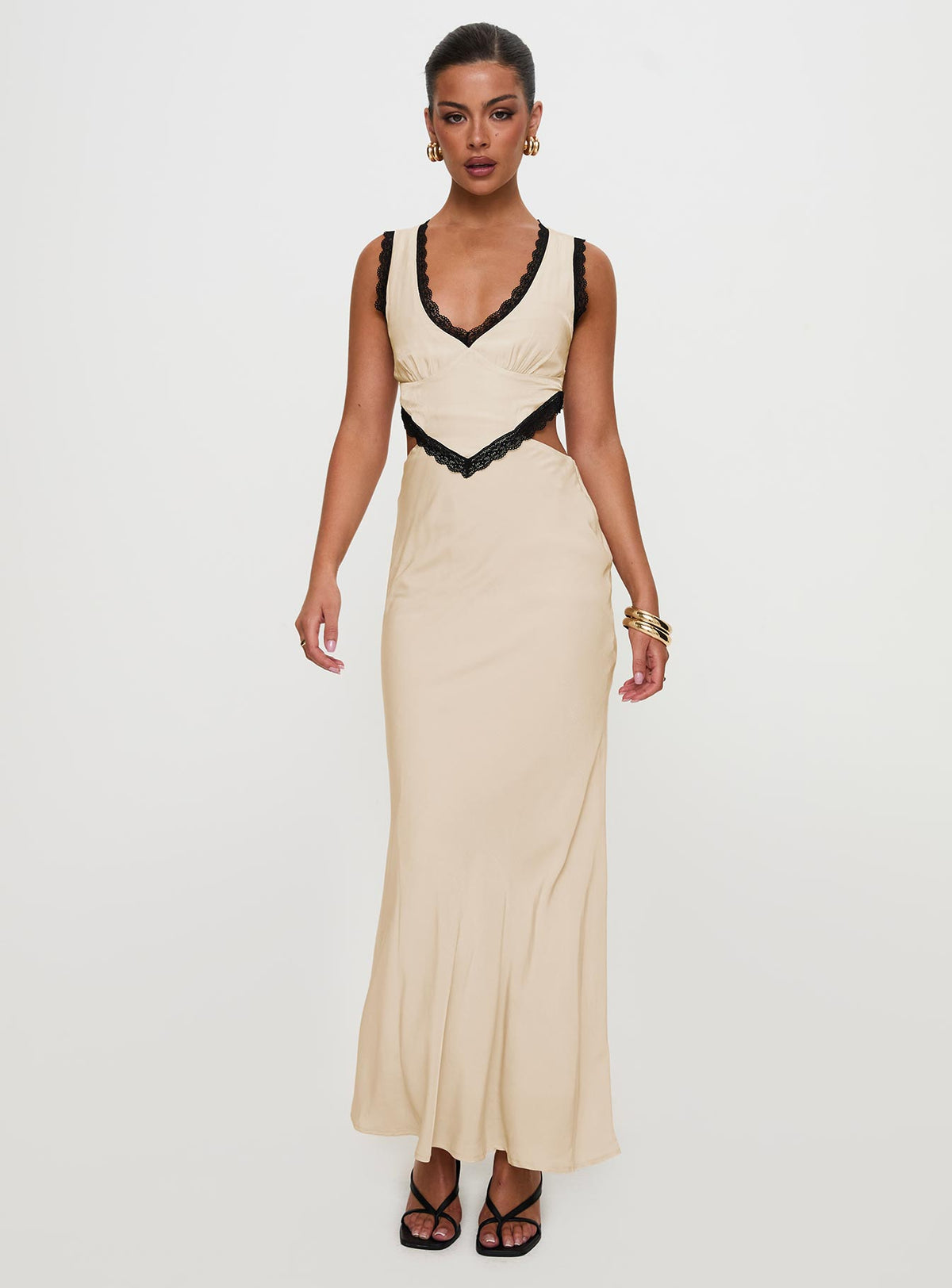 Keila Lace Trim Maxi Dress Cream / Black