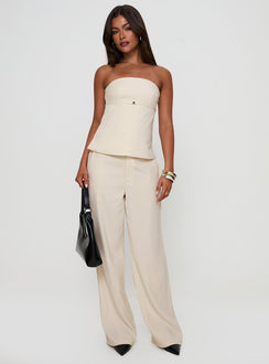 front view of model wearing Princess Polly Irresistible Wide Leg Pant Cream Petite High Rise Pants Pants 