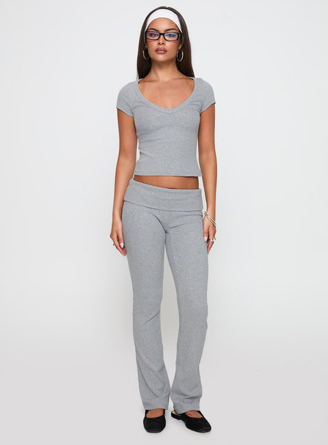front view of model wearing Princess Polly Truth Be Told Straight Leg Pant Grey Marle Low Rise Pants Pants 