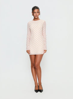 Nyxia Long Sleeve Mini Dress Cream / Red Polka