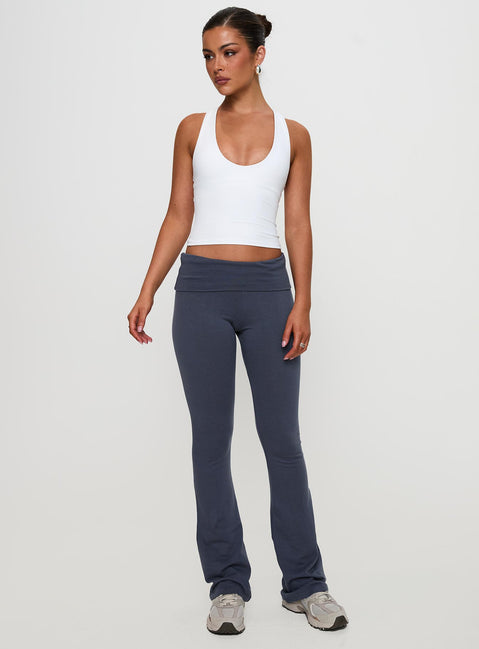 side view of model wearing Princess Polly Movement Yoga Pant Blue High Rise Pants Pants 