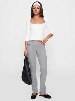 front view of model wearing Princess Polly So American Rib 3/4 Sleeve Top White Three Fourth Sleeves Square Neck 