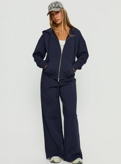 front view of model wearing Princess Polly All Day Oversized Hoodie Navy cropped Jumpers 