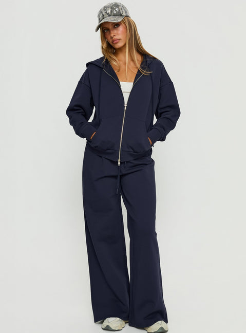 front view of model wearing Princess Polly All Day Oversized Hoodie Navy cropped Jumpers 
