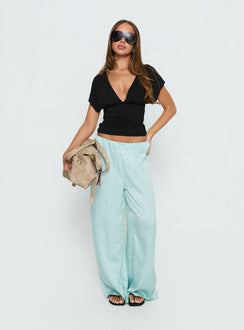 front view of model wearing Princess Polly Salona Satin Straight Leg Pants Jelly Mint Mid Rise Pants Pants 