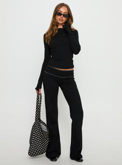front view of model wearing Princess Polly Kobee Jersey Flare Pants Black / Grey Mid Rise Pants 