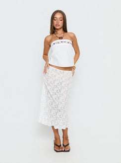 Ahera Floral Detail Strapless Top White