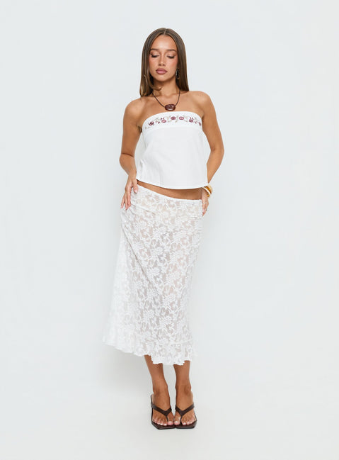 Ahera Floral Detail Strapless Top White
