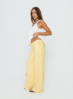 side view of model wearing Princess Polly Silver Moon Pants Yellow Stripe Low Rise Pants Pants 