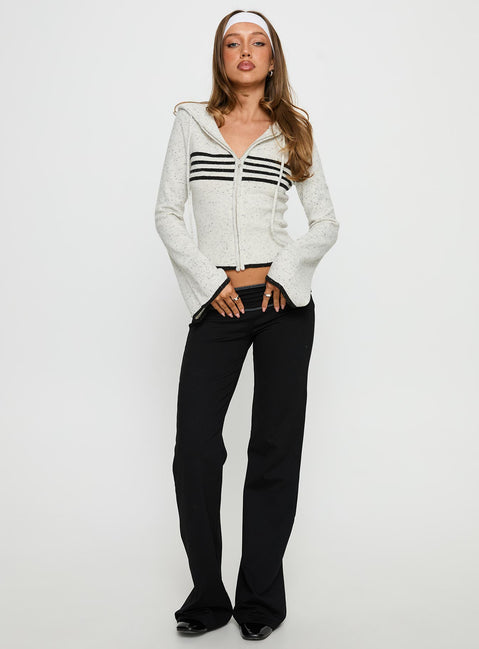 front view of model wearing Princess Polly Brandea Zip Through Knit Hoodie White Marle Cropped Jumpers Jumpers 