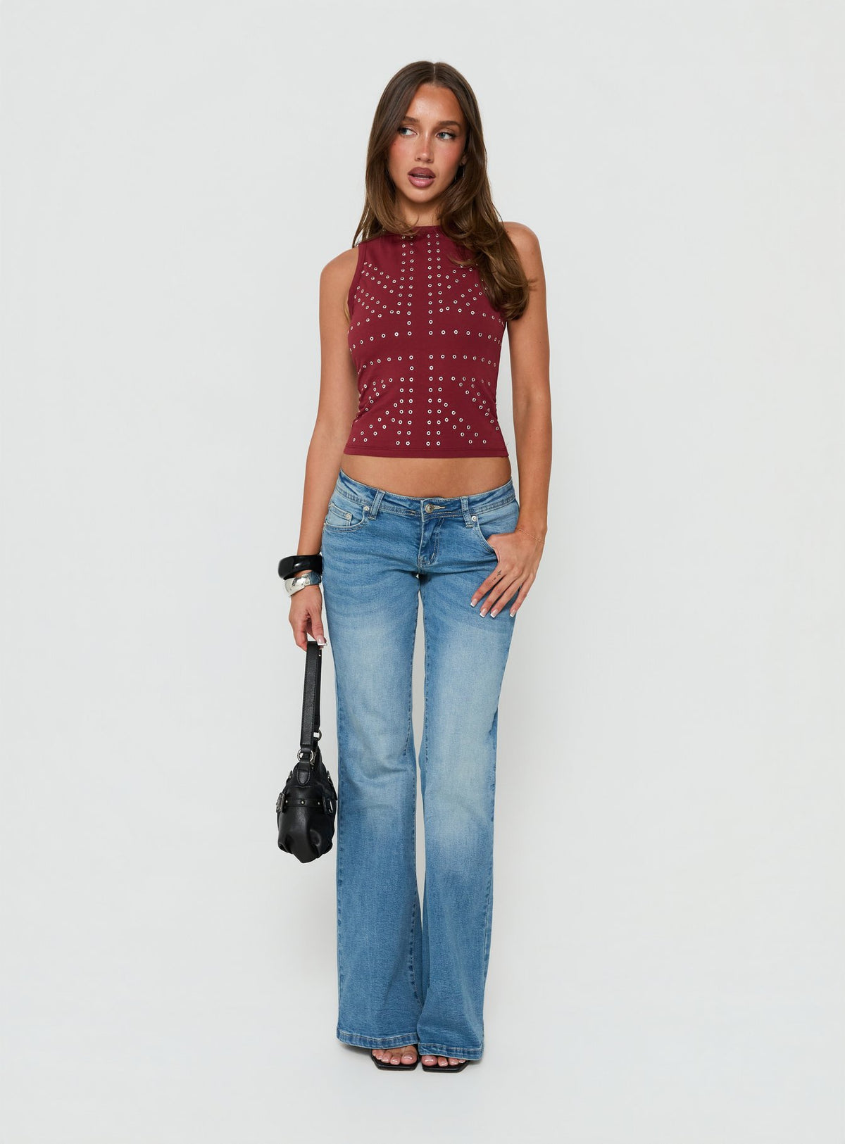 Carlianna Studded Top Burgundy