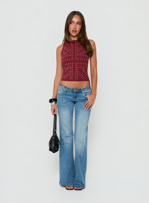 Carlianna Studded Top Burgundy