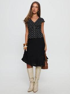   front view of model wearing Princess Polly With Kindness Midi Skirt Black Skirts 