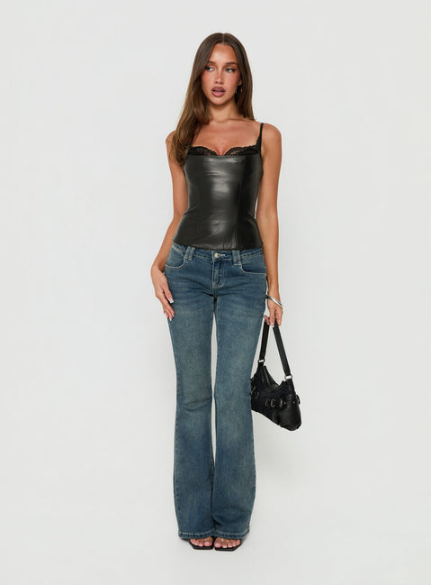 Renaissance Corset Lace Faux Leather Top Black