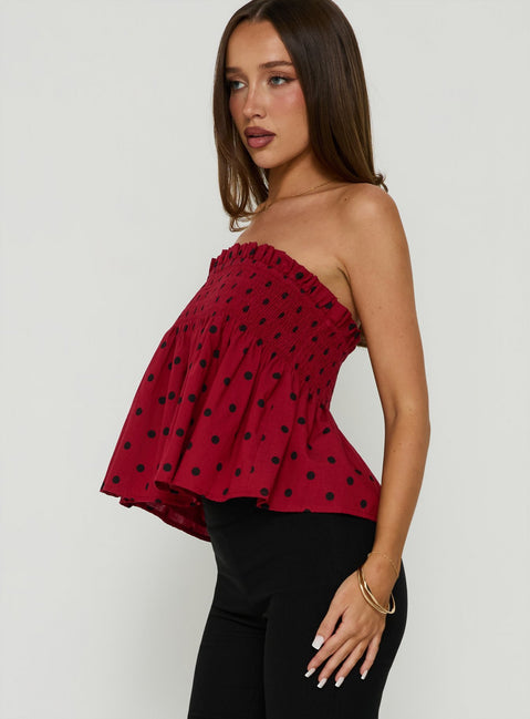 Peachy Keen Frill Cami Top Red Polka Dot