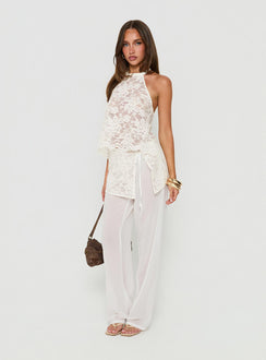 Crafted with Claudie Layered Lace Straight Leg Pants White womens-regular-pants in mid-rise ivory side view of model wearing Princess Polly