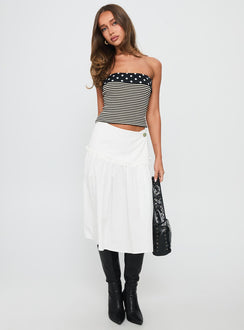   side view of model wearing Princess Polly Jonsie Tiered Frill Midi Skirt White Midi Skirts Skirts 
