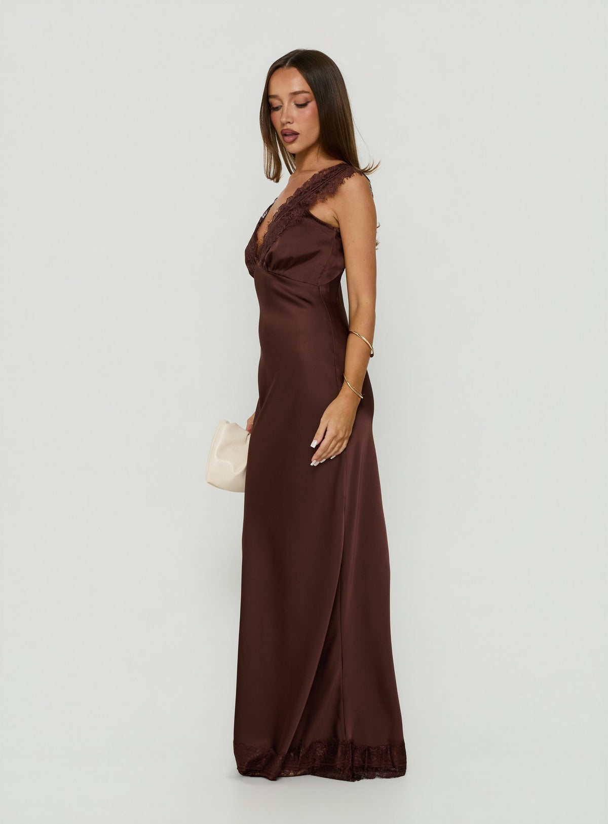 Kiinney Lace Trim Sleeveless Maxi Dress Brown