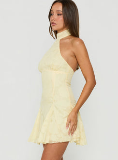 Bellanca Halter Pleat Mini Dress Butter Yellow Burnout