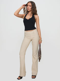 front view of model wearing Princess Polly Kinkirk Flared Pants Taupe Petite Pants 
