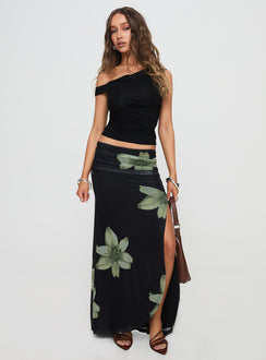  front view of model wearing Princess Polly Cooperi Maxi Skirt Black Floral Maxi Skirts Skirts 