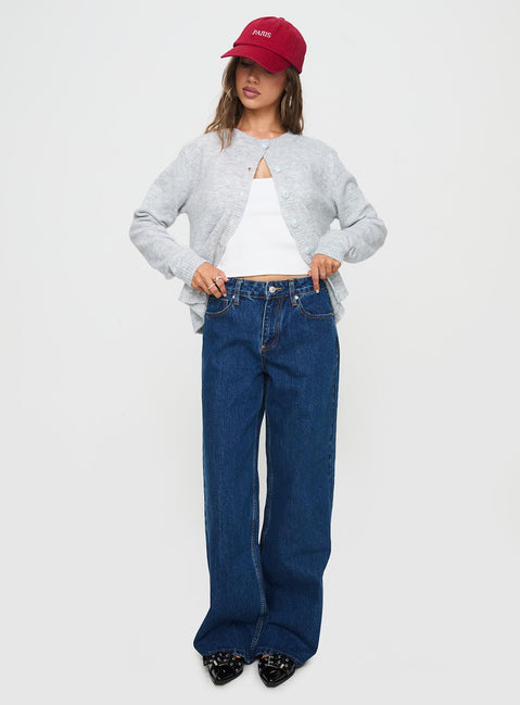 front view of model wearing Princess Polly Shima Low Rise Slouch Jeans Mid Wash Mid Rise 