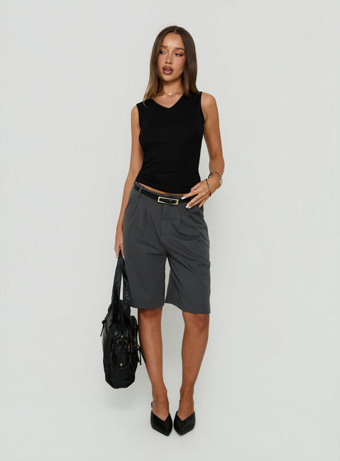 Charlea Fleece Tailored Longline Short Charcoal