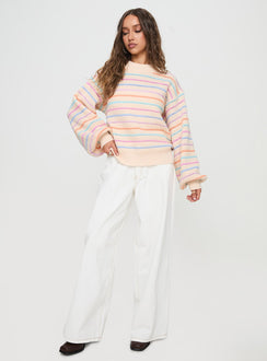 front view of model wearing Princess Polly Harmony Balloon Sleeve Knit Sweater Multi Jumpers 