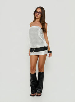 Karalee Strapless Blouson Mini Dress Grey / White Stripe