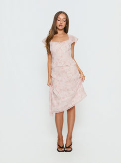   front view of model wearing Princess Polly Avaline Asymmetrical Midi Skirt Pink Skirts 