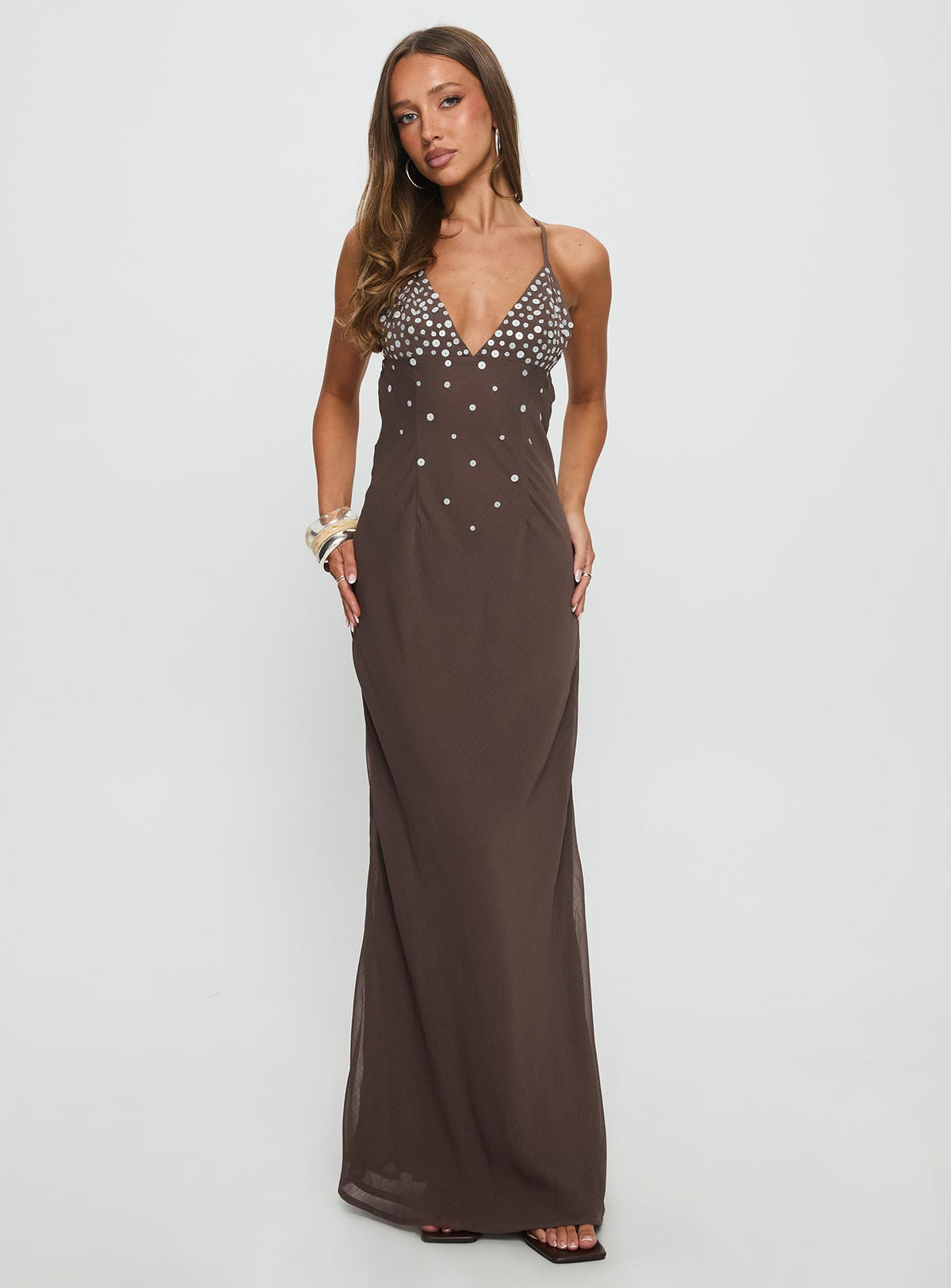 Dannelle Sequin Maxi Dress Brown