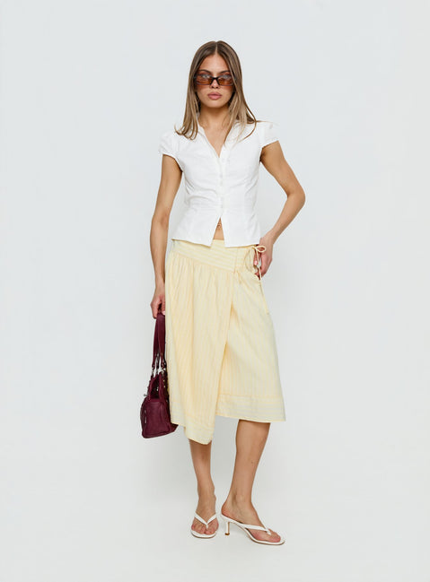   front view of model wearing Princess Polly Sunney Wrap Midi Skirt Yellow Midi Skirts Skirts 