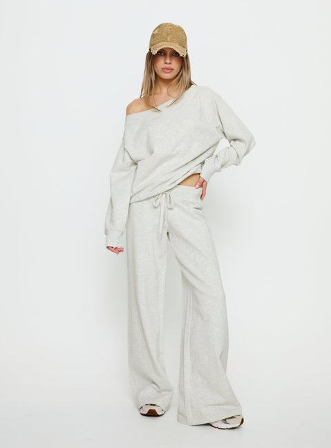 back view of model wearing Princess Polly Dodie Wide Leg Pants Grey Marle Mid Rise Pants Pants 