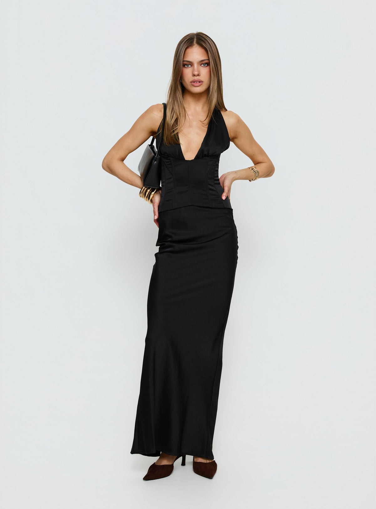 In A Trance Halter Corset Maxi Dress Black
