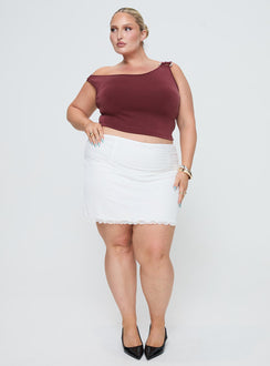   front view of model wearing Princess Polly Meredith Ruched Mini Skirt White Curve Mini Skirts Skirts 