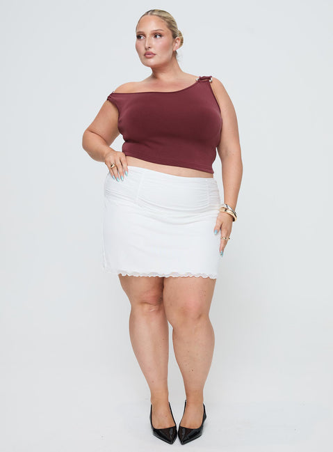   front view of model wearing Princess Polly Meredith Ruched Mini Skirt White Curve Mini Skirts Skirts 