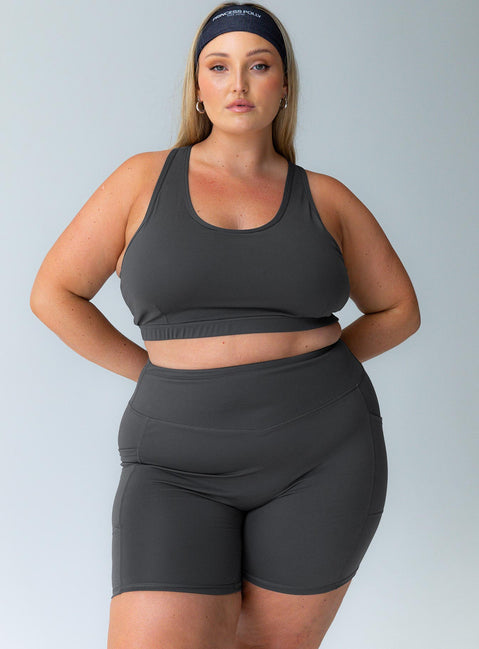 Grey high waist active shorts side pocket