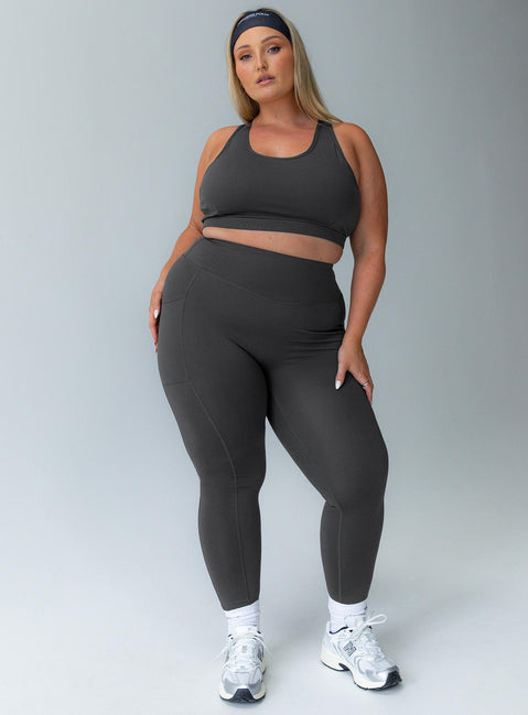 Grey leggings Featuring a high waisted design & twin slip leg pockets
