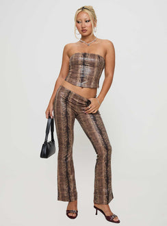 front view of model wearing Princess Polly Slither Pants Snake Print Low Rise Pants Pants 